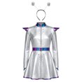 thumbnail image 4 of iiniim Girls Halloween Alien Long Sleeves Zip Up A-line Dress with Belt and Hair Hoop Shiny Metallic Outer Space Silver 8, 4 of 7
