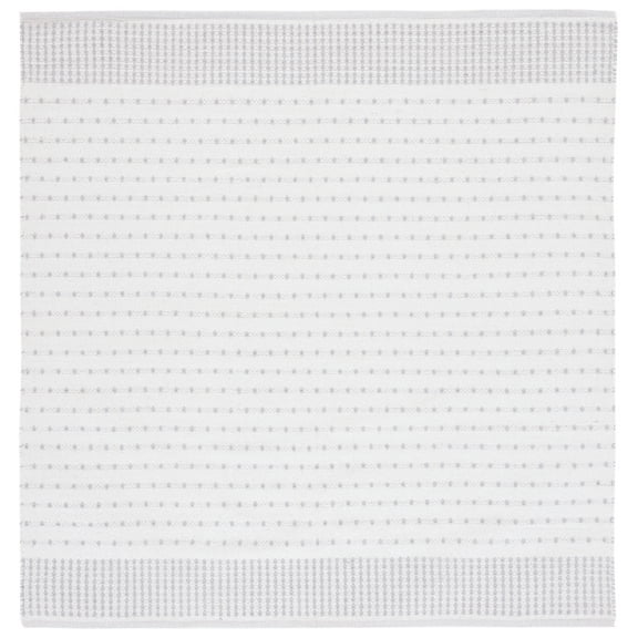 SAFAVIEH Montauk Nuala Abstract Dots Cotton Area Rug, Light Grey/Ivory, 6' x 6' Square