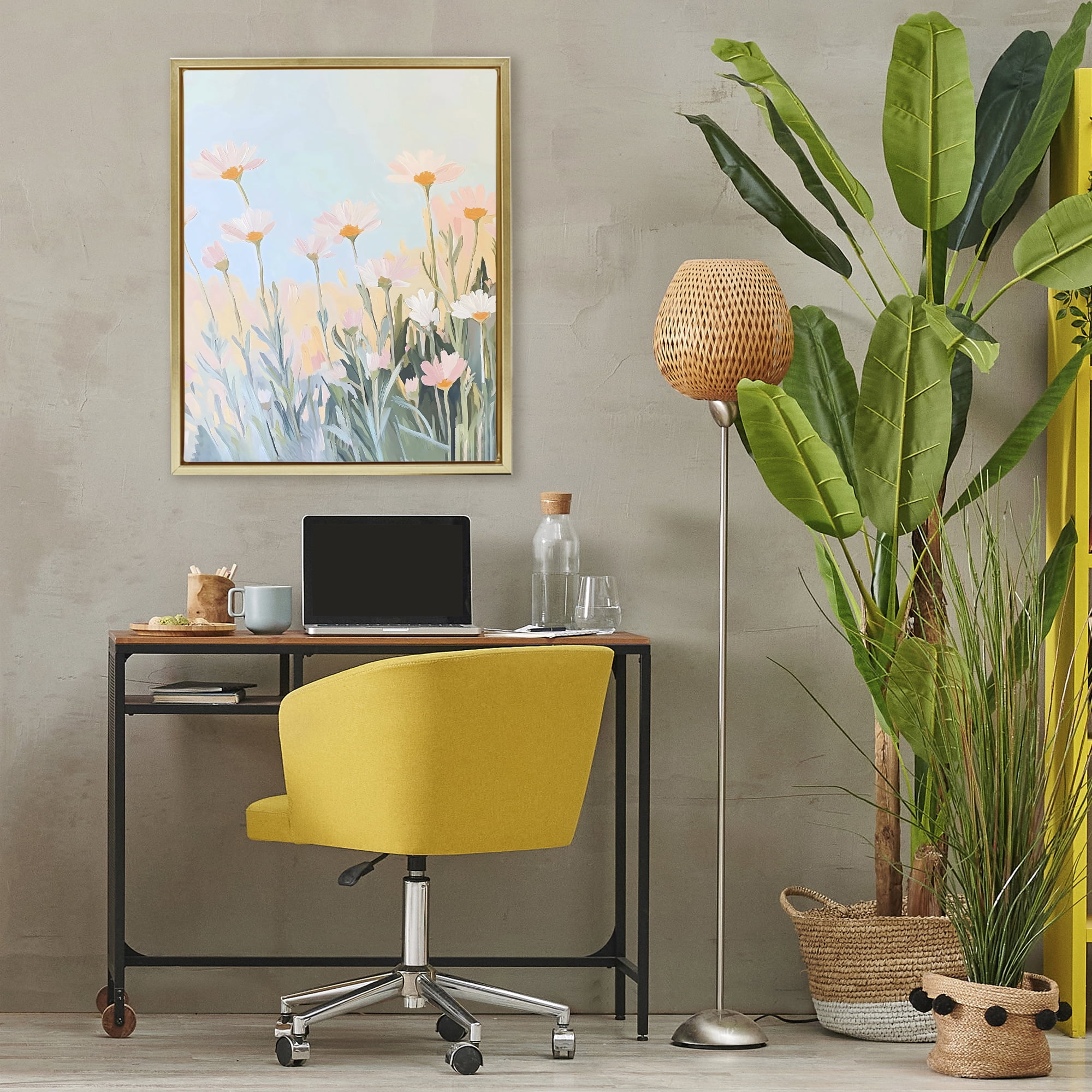 Stupell Industries Pastel Meadow Daisies at Dawn Gold Framed Floater Canvas Wall Art, design by The Prints Vibe