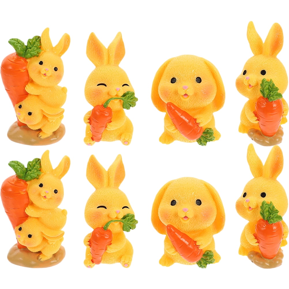 8pcs Mignon Lapin Miniature Figurines Bricolage Résine Lapin Décorations pour Pâques Micro Paysage Décor