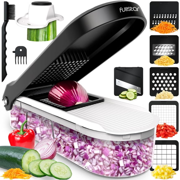 Picadora de verduras Fullstar 6 en 1 con recipiente, blanco/negro