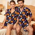 thumbnail image 5 of Matching Halloween Pajamas for Couples 2 Piece Short Sleeve Button Down Pjs Soft Breathable Sleepwear Loungewear for Women Men Pumpkin Ghost Bat Web Print Orange L, 5 of 6