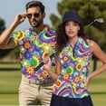 thumbnail image 6 of Pzuqiu Colorful Hippie Flower Matching Couple Outfits Husban and Wife Clothing Golf Shirts for Men 1/4 Zip Up Athletic Tops and Womens Golf Clothes Quick-Dry Workout Tank Tops, 6 of 8