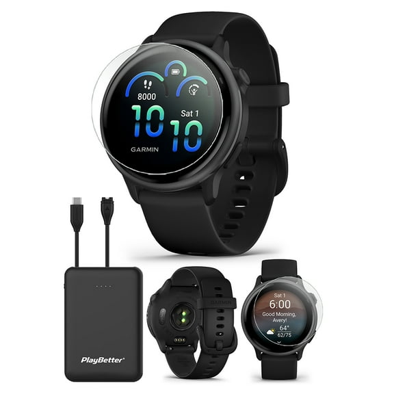 Garmin vivoactive 6 (Slate/Black) Fitness GPS Smartwatch Bundle with PlayBetter Screen Protectors & Portable Charger