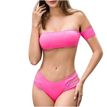 Lopeceal Women s Bikini Sets Two Piece Off Shoulder Swimsuit High Waisted Cutout Adjustable Strap Ruched Cheeky Bottom