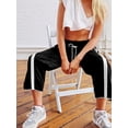 thumbnail image 5 of Women'S Wide Leg Pants Casual Drawstring Elastic Waisted Contrast Color Workout Y2K Track Pants Black XL, 5 of 7