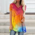 thumbnail image 2 of LYXSSBYX Plus Size Shirts for Women Women's Fashion Gradient Printed Blouse V-neck Short Sleeve Loose T-shirt Tops, 2 of 5