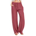 thumbnail image 1 of Offre Flash! Pantalon Décontracté en Coton et Lin pour Femmes Printemps Été Automne Grande Taille en Solde Rouge1 TTTG, 1 of 8