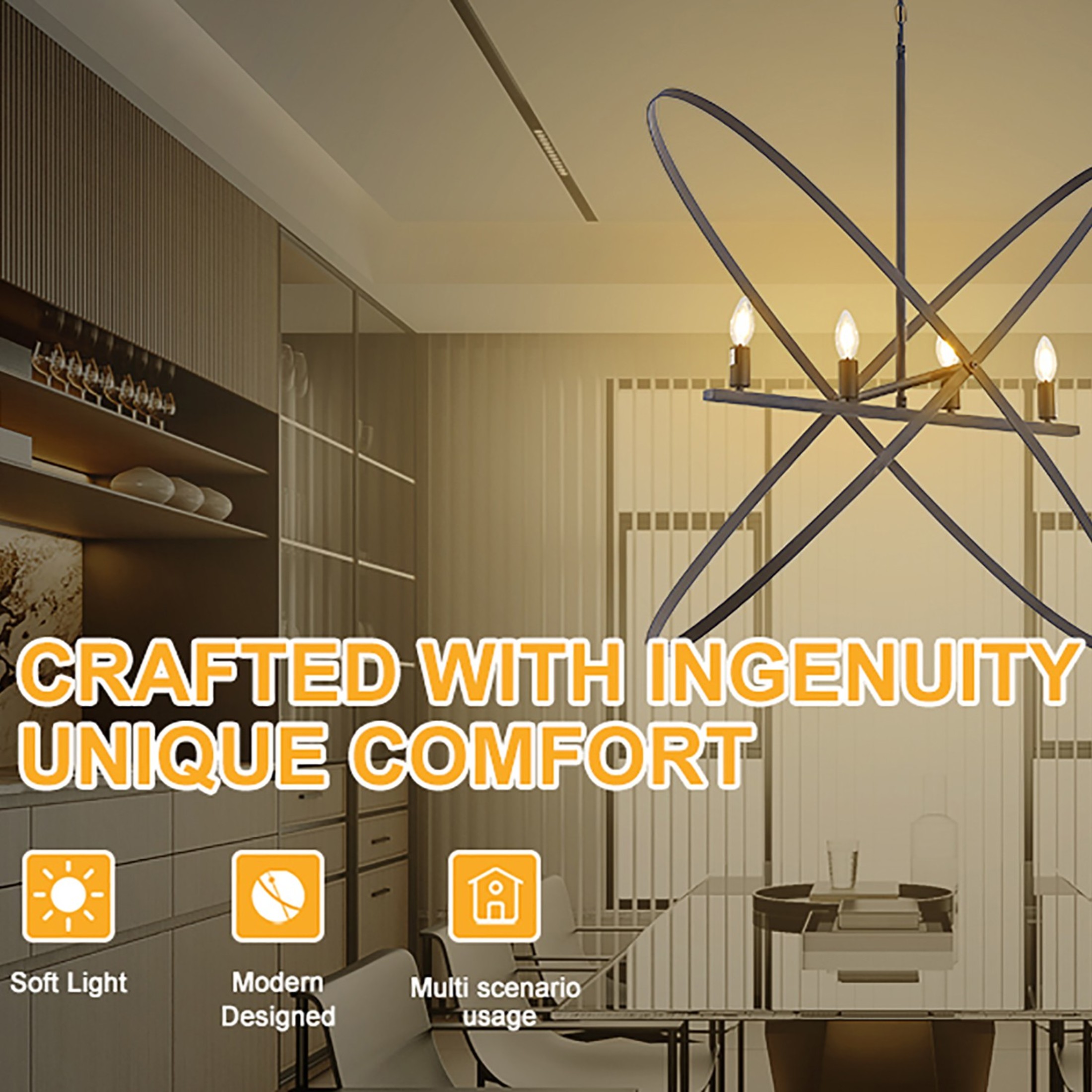 Noble House 29" Atom Pendant Light, E12 4-Light Orb with Brass Metal Bands, Modern LED Hanging Fixture, Matte Black