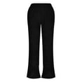 thumbnail image 3 of Women's Loose Fitting Capris Casual Corduroy Split Front Pull-On Pants Solid Color Elastic Waist Stripe Long Wide Leg Trousers Spring and Summer(XL,Black), 3 of 4