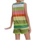 thumbnail image 4 of Conjunto de pantalones cortos informales con cuello redondo y cuello redondo sin mangas a rayas de verano para mujer Fridja  fhjkhfk459591, 4 of 5