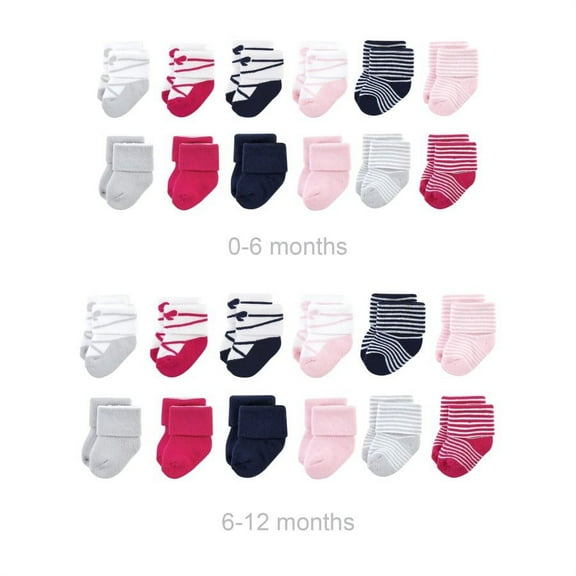 Luvable Friends Infant Girl Grow with Me Cotton Terry Socks, Stripe Ballet, 0-6 and 6-12 Months