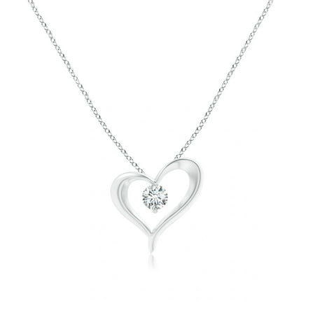 ANGARA Natural Diamond Solitaire Heart Shape Pendant Necklace For Women In Sterling Silver | April Birthstone, Anniversary, Jewelry Gift for Women | Natural Diamond Heart Pendant with Chain