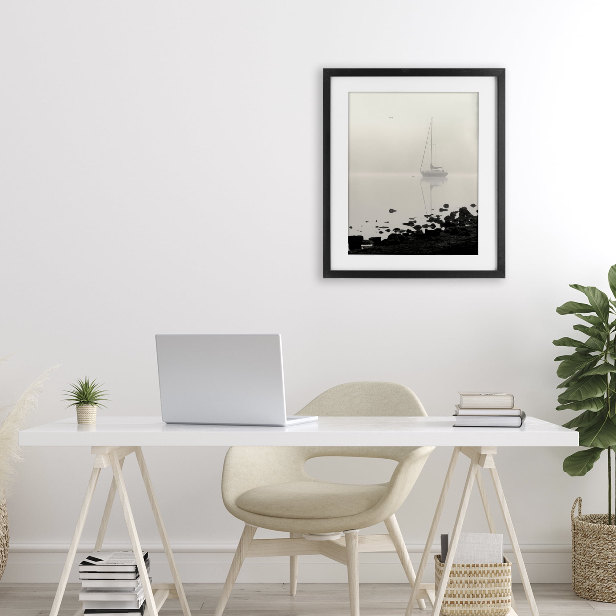 Stupell Industries Moored In Fog Black Framed Print Under Glass, design by Nicholas Bell