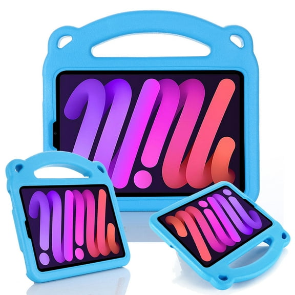 KidsProof Case for iPad Mini 6 2021, Allytech Lightweight Case with Pencil Holder Shock Proof Handle Friendly Convertible Stand Panda Pattern Case for iPad Mini 8.3" 6th Gen 2021, Blue