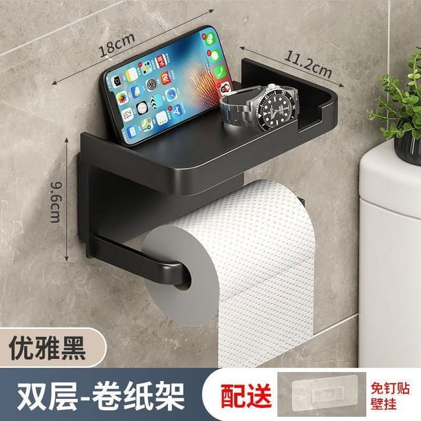 Zhuge Soporte para papel higiénico, estante para rollos de papel, estante para caja de pañuelos, organizador de pared sin taladrar, color negro B