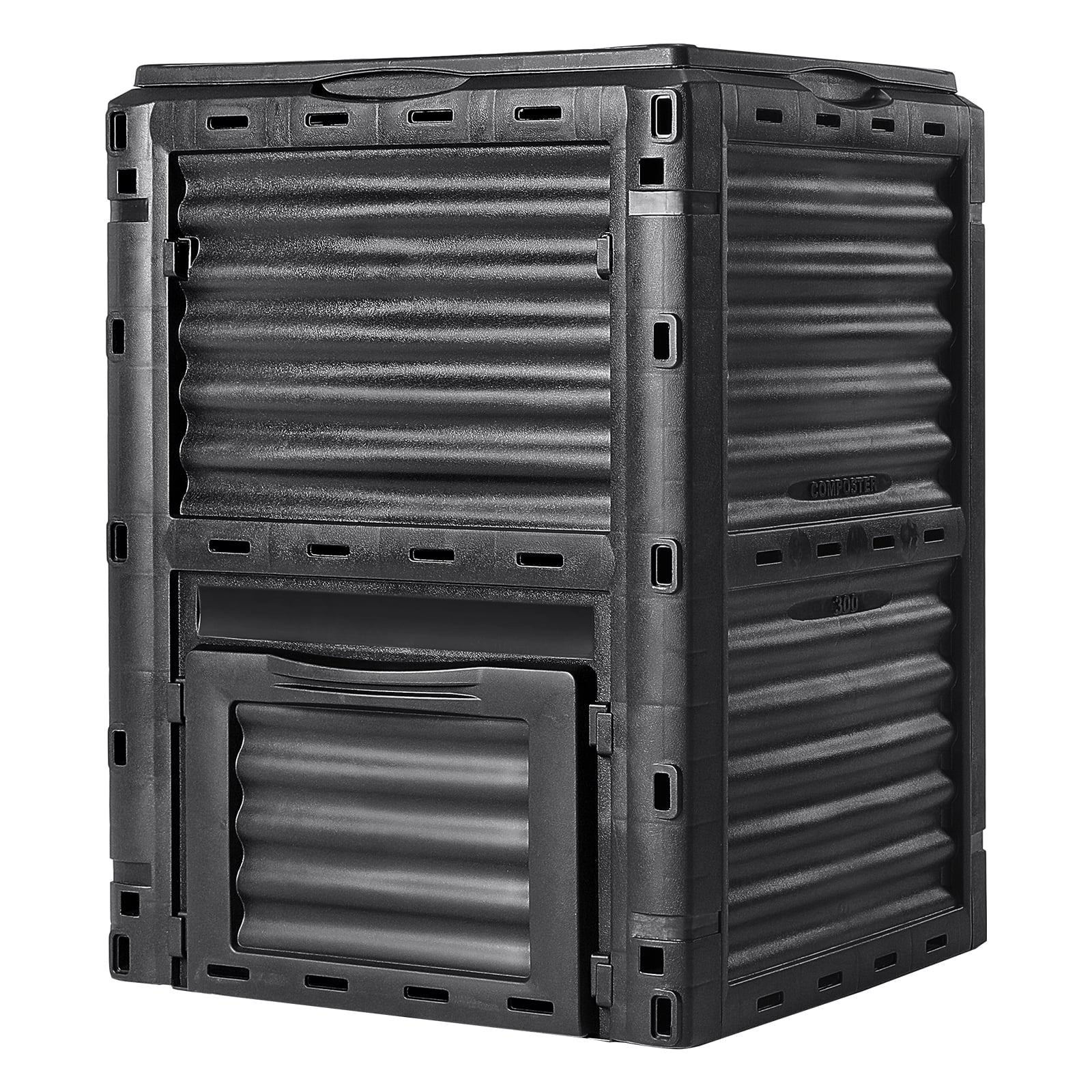 KFFKFF Outdoor Compost Container 80 Gal, Composter Free from BPA, Spacious Garden Composting Bin with Upper Cover and Lower Gate, Simple Assembly, Lightweight, Rapid Soil Fertility Enhancement