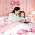 thumbnail image 5 of meiyoeat Cute Coquette Bowknot 7-Piece King Bedding,Pink Monogrammed M Print King Bed In A Bag For Girl,Pink Reversible, 5 of 7