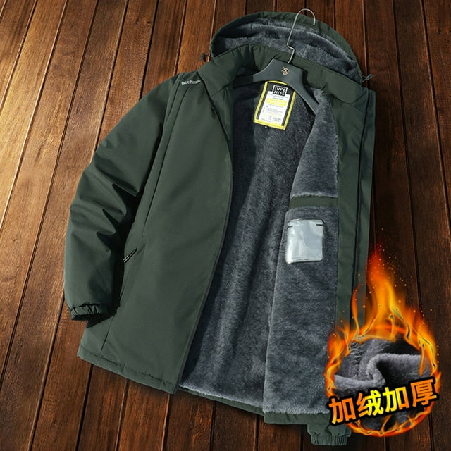 Pisexur Jackets for Men Comfortable Coats for Men Man Solid Color Fleecing Intensification Parsnip Climbing Outdoors Outdoor Jacket Army Green,XL