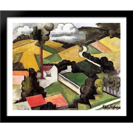 Wood Chimney - The Factory Chimney, Meulan Landscape 34x28 Large Black Wood Framed Print Art by Roger de La Fresnaye