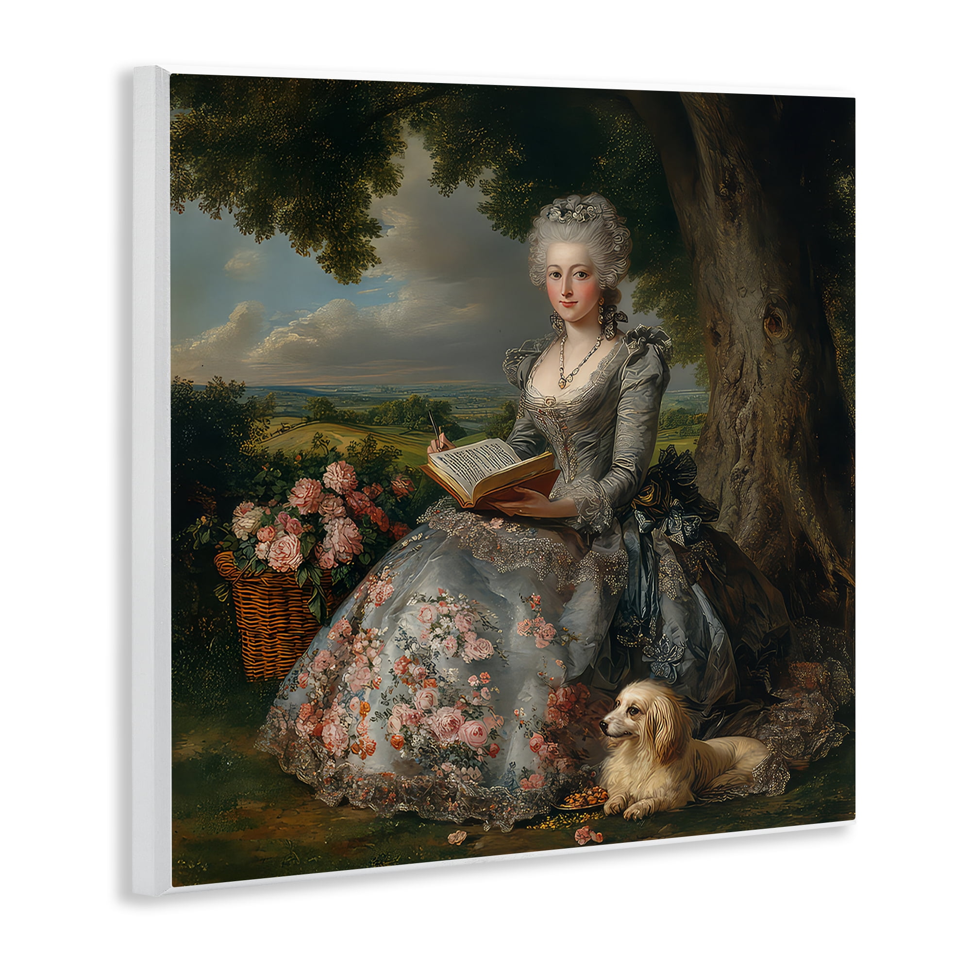 Stupell Industries Reading Rococo Lady with Dog Wall Plaque Art, design by The Wands Want