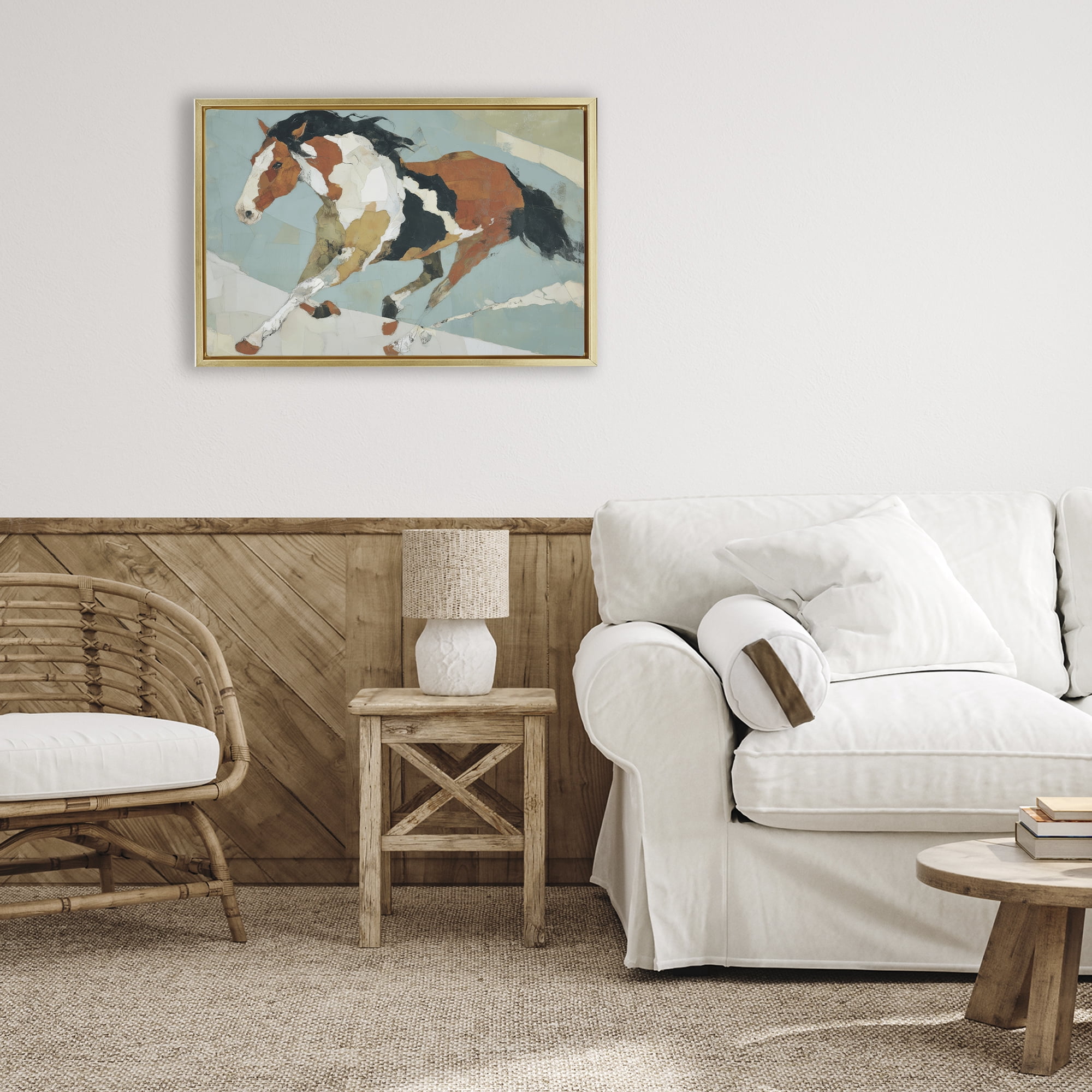 Stupell Industries Paint Horse in Motion Gold Framed Floater Canvas Wall Art, design by Chromatic Storm Studio