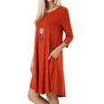 thumbnail image 3 of Women 3/4 Sleeve Round Hem A-Line Tunic Dress with Side Pockets, 3 of 3