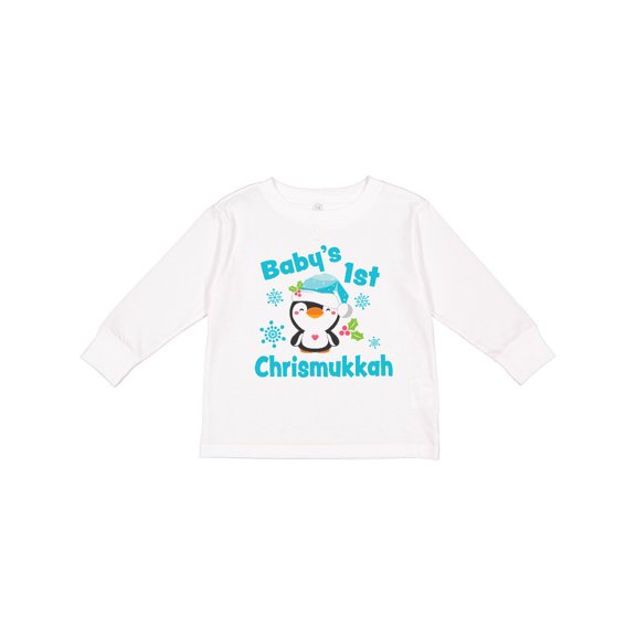 Inktastic Baby's 1st Chrismukkah with Cute Baby Penguin and Snowflakes Boys or Girls Long Sleeve Toddler T-Shirt