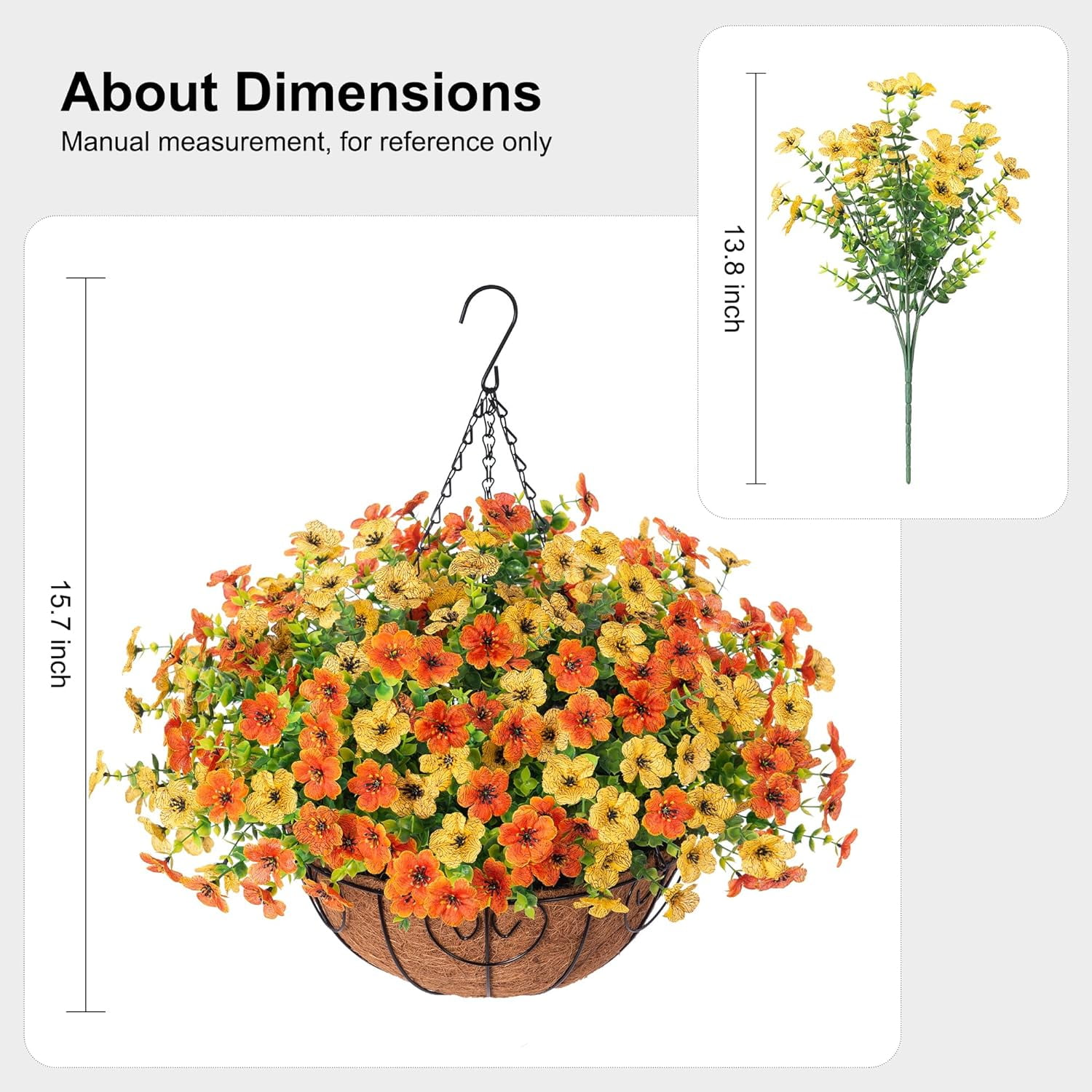 Artificial Fake Hanging Plants Flowers Basket for Fall Autumn Outdoor Decor, Faux Silk Orange Dasiy Flower Look Real UV Resistant for Outside Porch Home Patio Garden Decoration