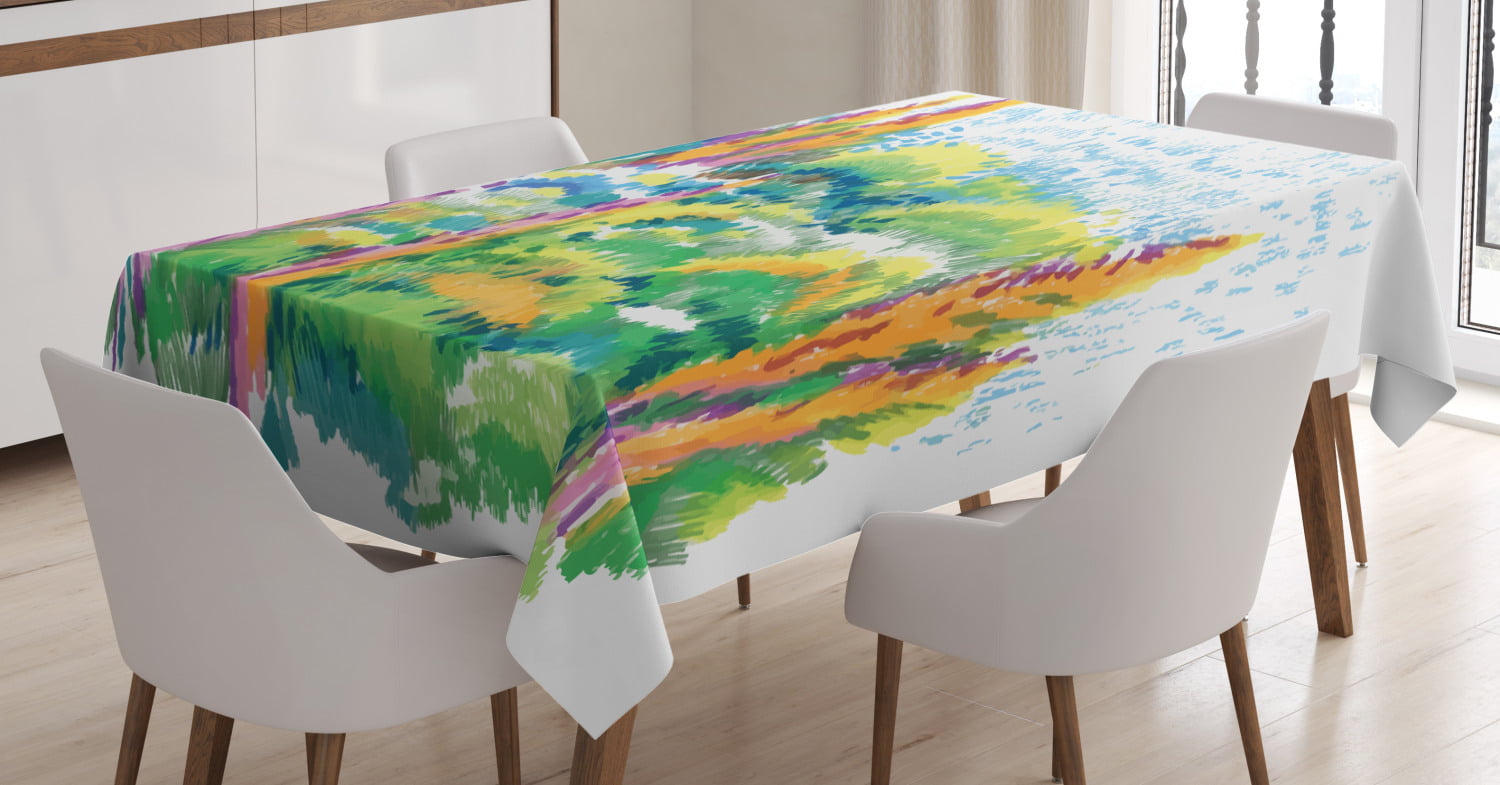 Fine Art Tablecloth, Natural Floral Meadow Landscape with Trees on the ...