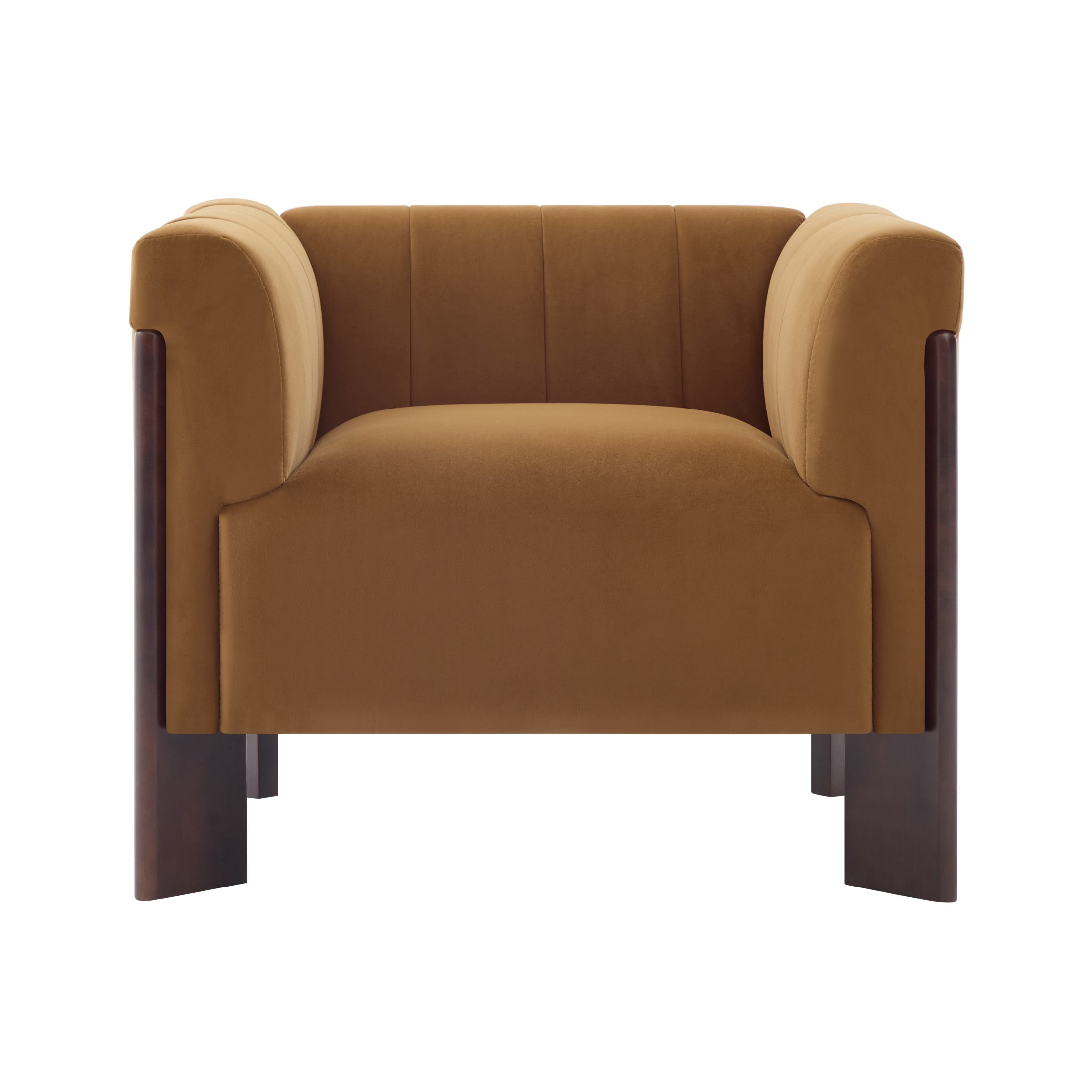 Christopher Knight Home Modern Velvet Accent Chair with Channel Tufted Back and Wooden Legs, Yellow Brown