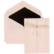 JAM Paper Wedding Invitation Set, Large, 5 1/2 x 7 3/4, White Card with Black Lined Envelope and Ivory Castilian Ribbon Set, 50/pack
