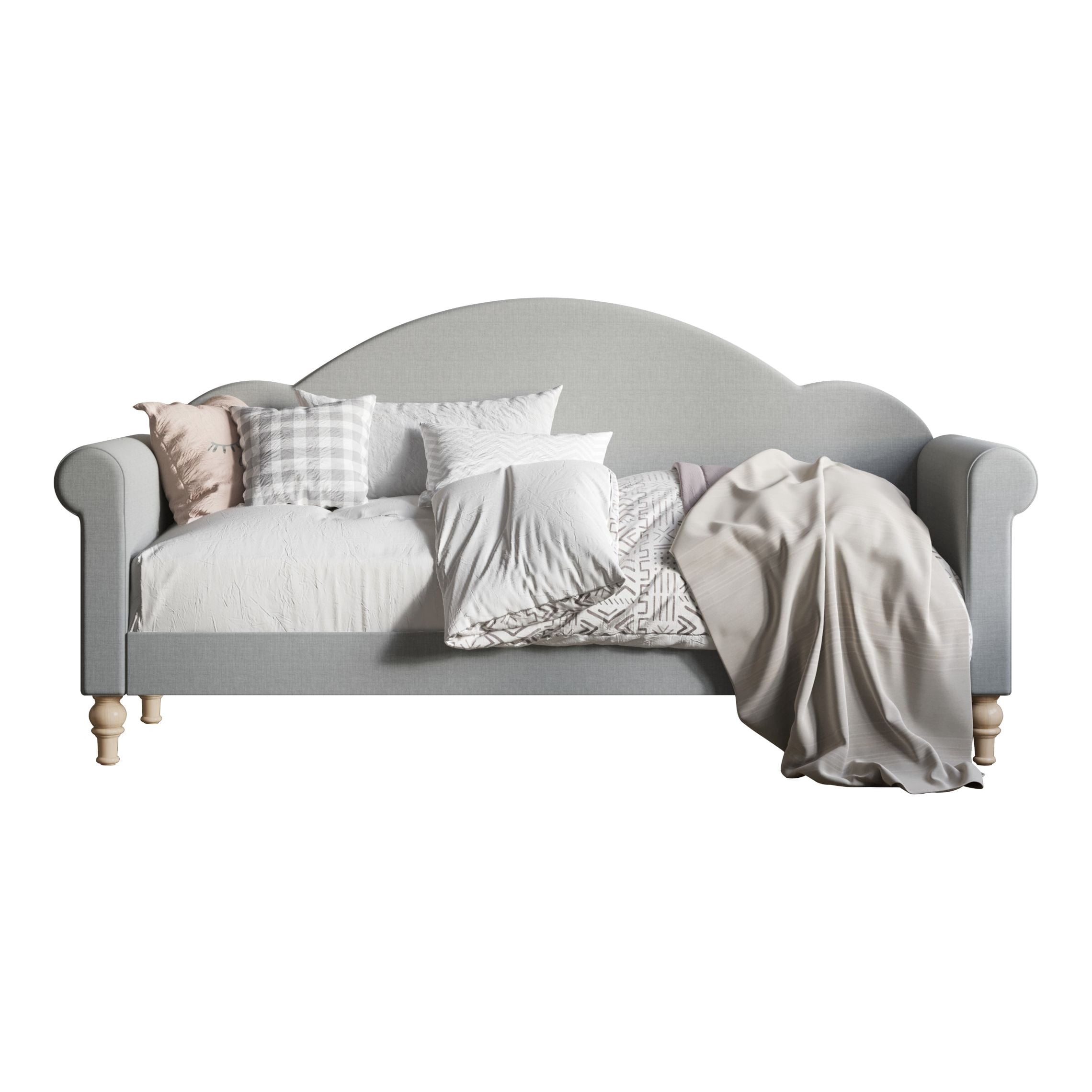 Home Design Chaise Upholstered Twin Daybed with Arched-Back Design, Gray – Adult Guest Room or Living Room, Easy Assembly