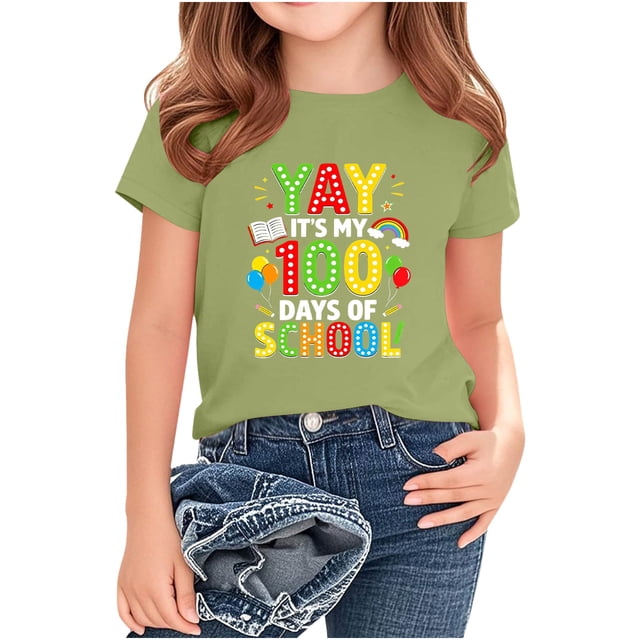 hengsof T-Shirt à Manches Courtes à Col Rond pour Fille, Motif Mode Imprimé, Chandail Décontracté, Haut Doux d'Été pour Tous les Jours, Âges 2-14