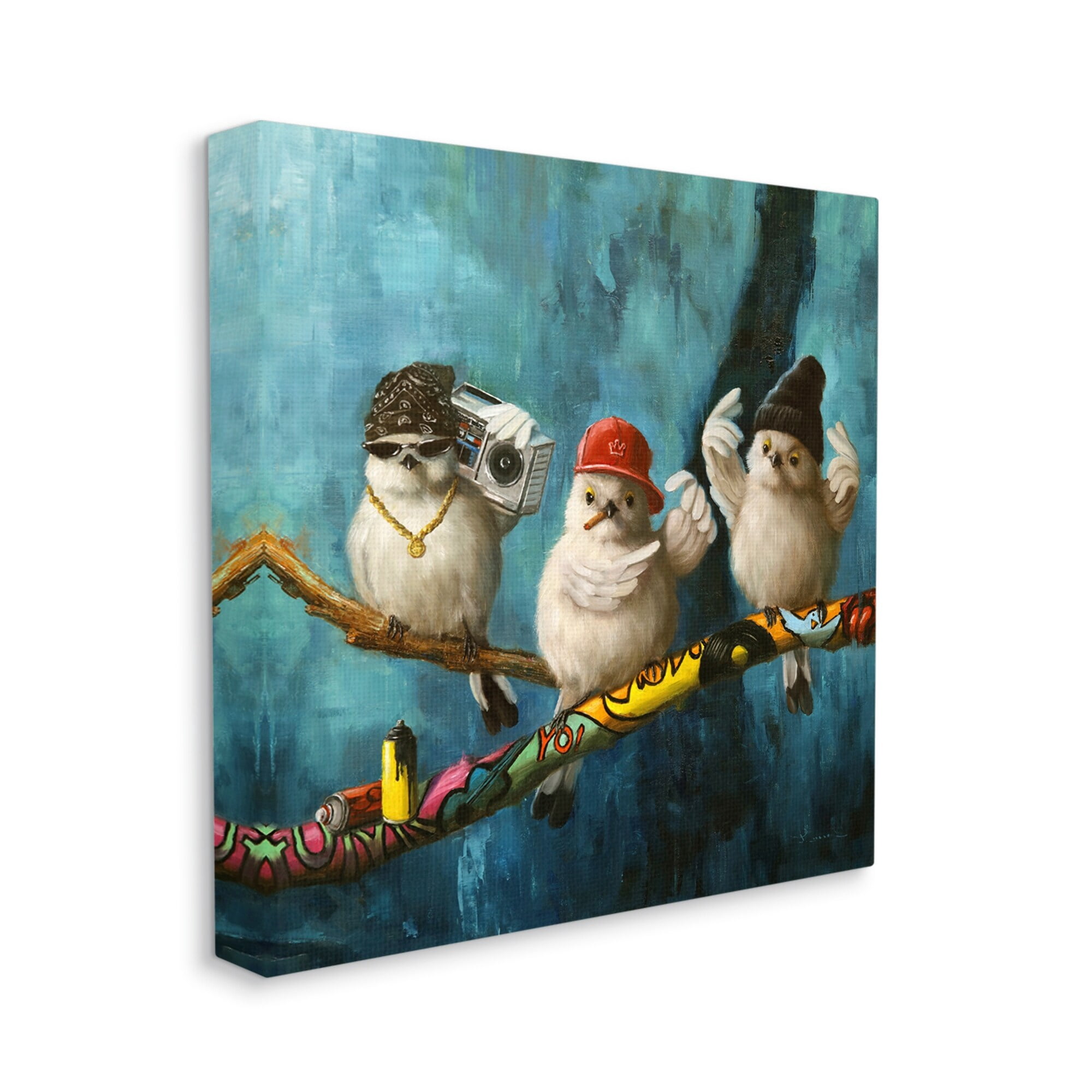 Stupell Industries Hip Hop Bird Trio Urban Graffiti Tree Boombox,24 x 24, Design by Lucia Heffernan