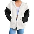 thumbnail image 2 of Atogsazn Women's Zip Up Jacket Oversized Sweatshirt Colorblock Fall Jackets Hooded Outfit Clothes with Pocket 01-White XL Fashion, 2 of 6
