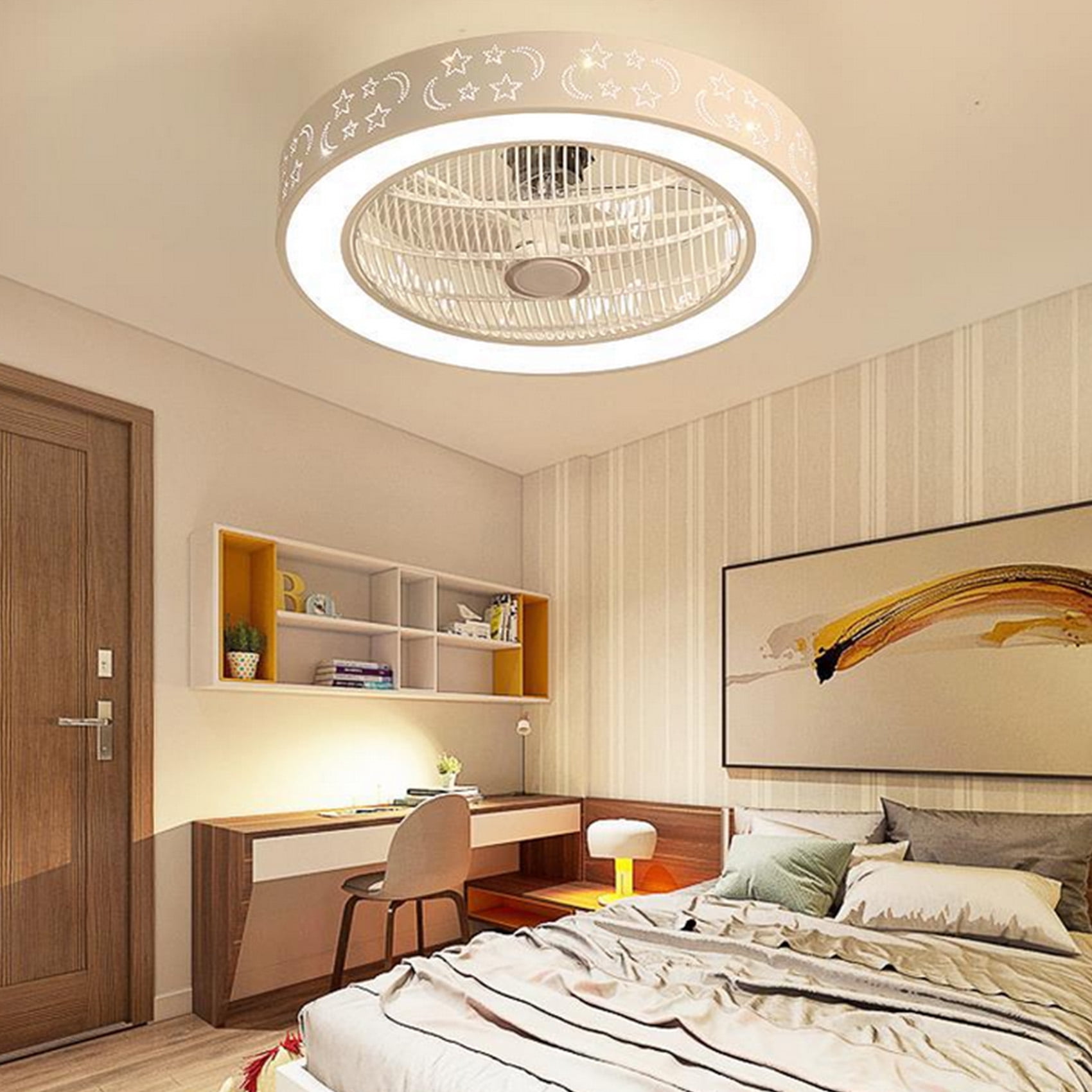 定番のお歳暮 7PMBEANE 20 Low Indoor Profile Ceiling in. White LED Integrated  OUKANING Fans with Lights Enclosed 20inch Black Modern Dimmable Flush Mount  Ceiling Fan with Lights By