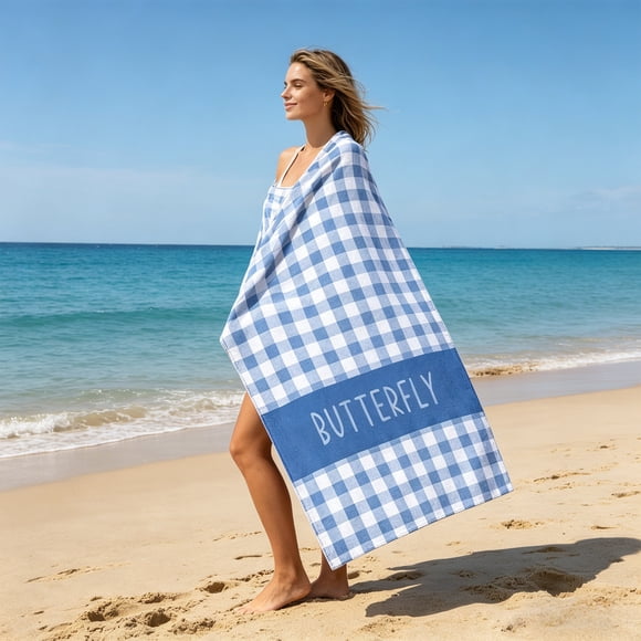 Plaid Style Beach Towel Personalized Pool Towel Soft Travel Bath Towel For Holiday And Daily Use