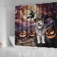 thumbnail image 4 of Spooky Halloween Night Witch Akita Glowing Pumpkins Shower Curtain Inu Dog Lover Waterproof Bathroom Bathtub Curtain - 12015, 4 of 5