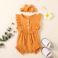 thumbnail image 2 of FRSASU Toddler Girl Solid Color Jumpsuit Ruffled Bodysuit + Infant Headband, 2 of 9