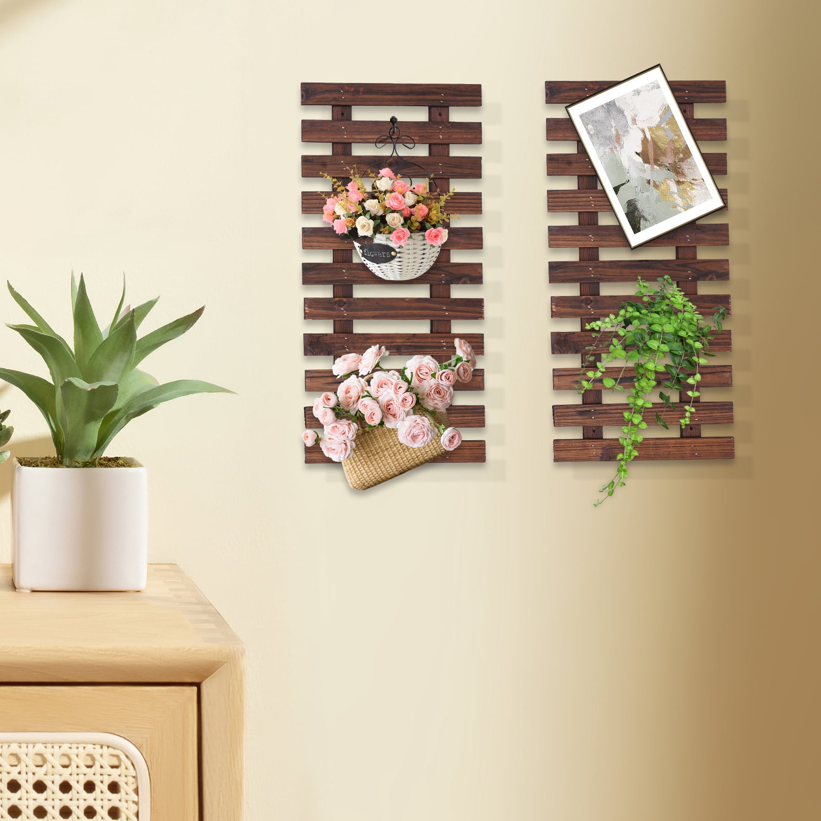 Wildnix Rustic Wooden Hanging Planter Rack, &nbsp; Cedar Wood with Carbonized Finish, Sturdy Crossbar, Ideal for Home Garden Decor