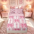 thumbnail image 2 of meiyoeat Watercolor Bow Stripe Zipper Twin Comforter Sets with Fitted Sheet and 2 Pillowcases for Kids Girls, Girly Pink Ribbon Zipper Bedding Set, Pink ReversibleG, 2 of 6