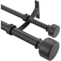 Matte Black Double Curtain Rods 48-84 Inch, Decorative Double Drapery Rod with Modern End Cap, 1-Inch Front and 5/8 Inch Back Double Window Rods, Heavy Duty Telescoping Double Rod Curtain Rods