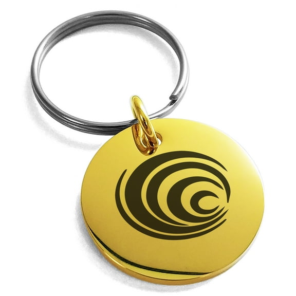 Stainless Steel Elemental Water Nation Engraved Small Medallion Circle Charm Keychain Keyring