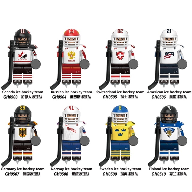 Bloques de Juguete Figura de Hockey Sobre Hielo – Set Coleccionable de 8 Minifiguras, Regalo Ideal para Aficionados