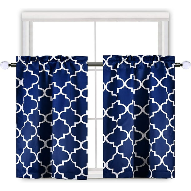 Navy Blue Moroccan Tile Print Blackout, What Size Curtains Do I Need For A 50 Inch Window