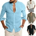 thumbnail image 2 of Mens Casual Long Sleeve Linen Shirts Buttons Down Solid Plain Roll-Up Sleeve Summer Beach Shirts (Size S-5XL), 2 of 4