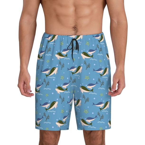 Balery Dolphin Lovers Pantalones cortos de pijama de punto de algodón para hombre con cinturilla y bolsillos-XX-Large