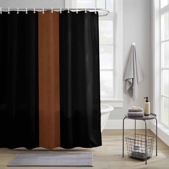 Shower Curtains Sets for Bathroom Decor Minimalist Color Block Ethnic Art Waterproof Bathroom Curtain with Hooks, Modern Brown and Black Stripe for Bathroom Decor, 36X72IN