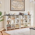 thumbnail image 6 of 3 Tier Open Book Shelf, Wood and Metal 9 Cube Storage Organizer, Modern Low Horizontal Bookshelf for Bedroom Family, Long Wide Office Cubby Bookcase for Entryway, White, 6 of 10